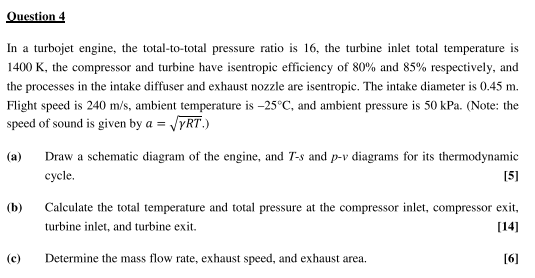 Solved Question 4 In a turbojet engine, the total-to-total | Chegg.com