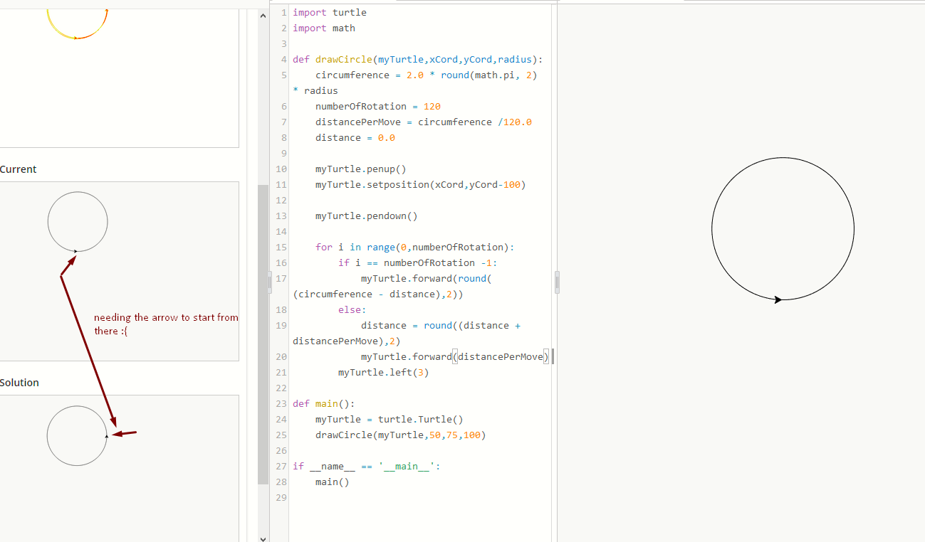 Solved 1 import turtle 2 import math 4 def drawCircle(my | Chegg.com
