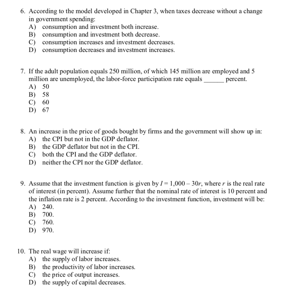Solved 6. According to the model developed in Chapter 3, | Chegg.com