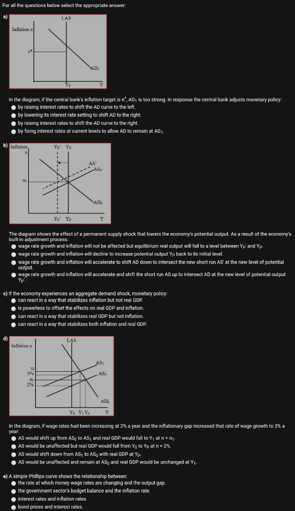 Solved For all the questions below select the appropriate | Chegg.com