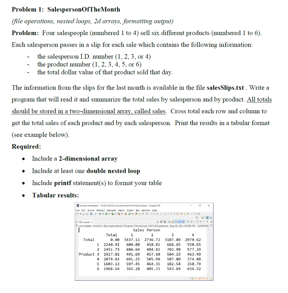 Solved Problem 1: SalespersonOfTheMonth (file operations, | Chegg.com