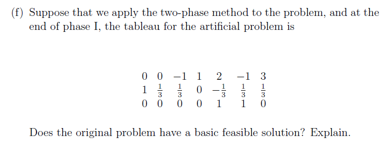 Solved (f) Suppose that we apply the two-phase method to the | Chegg.com