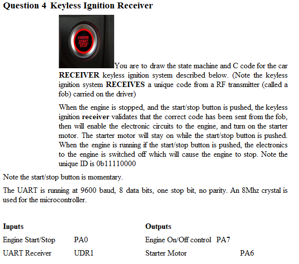Question 4 Keyless Ignition Receiver ENGINE START You | Chegg.com