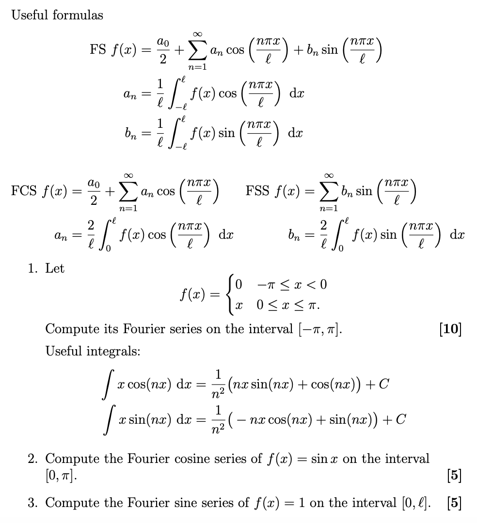 Useful Formulas Plh Px Bn Sin Un Cos N 1 Fs Chegg Com