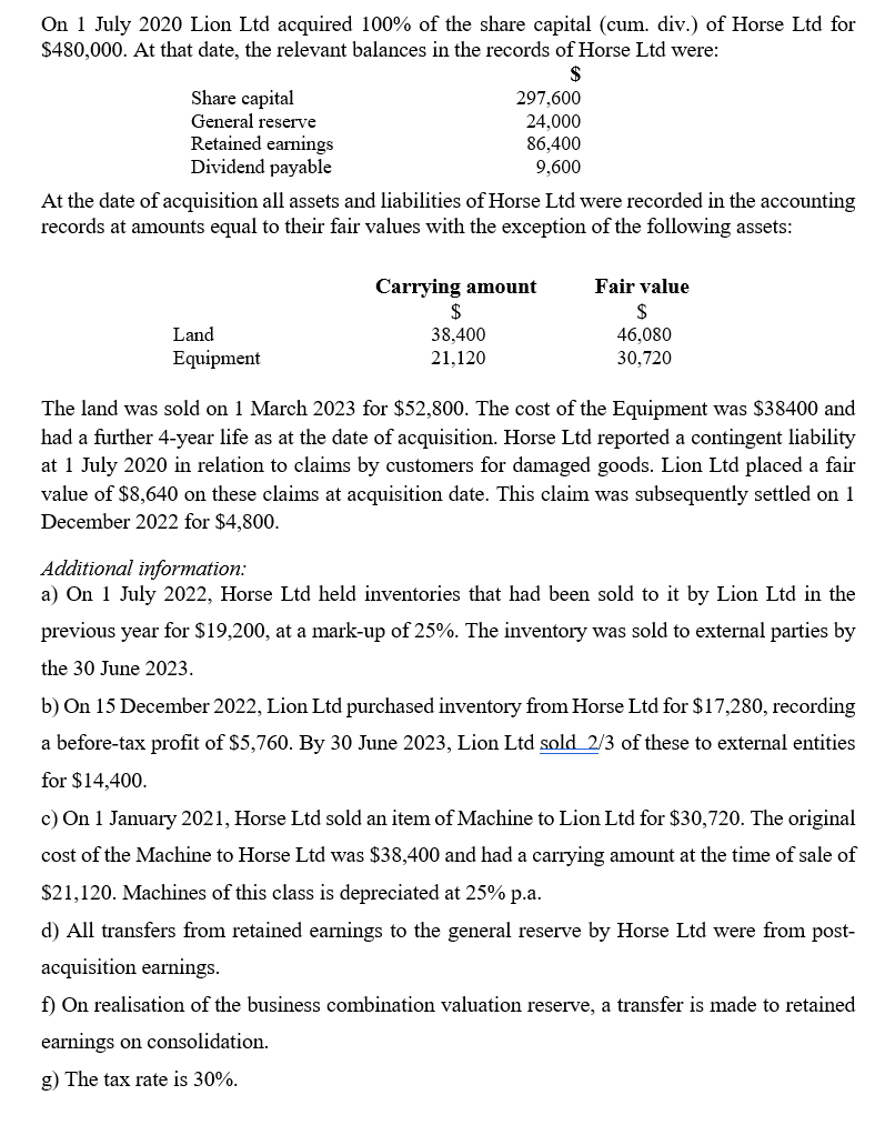 Solved Prepare the acquisition analysis and consolidation