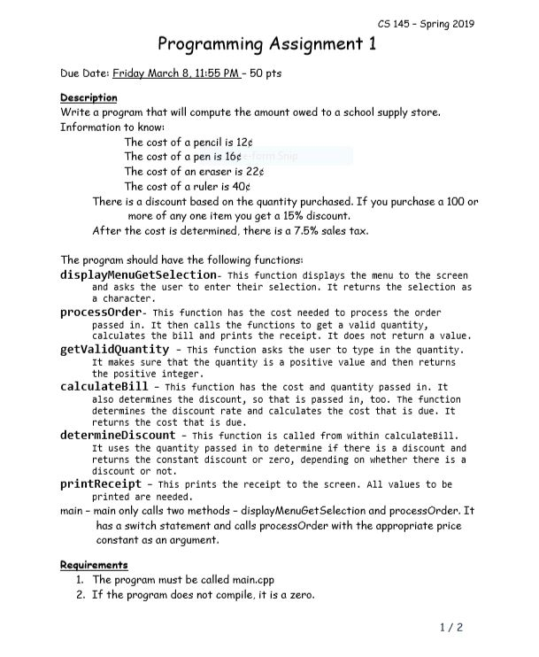 Solved CS 145 Spring 2019 Programming Assignment 1 Due Date: | Chegg.com