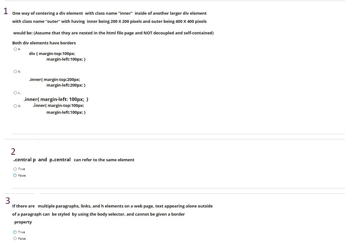 Solved 1 One way of centering a div element with class name | Chegg.com