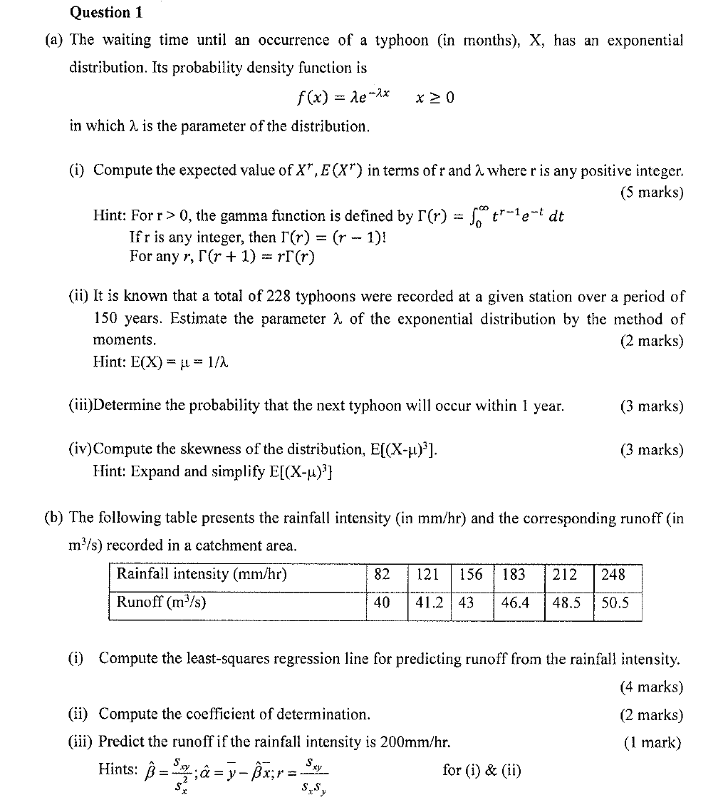 Question 1 A The Waiting Time Until An Occurrence Chegg Com