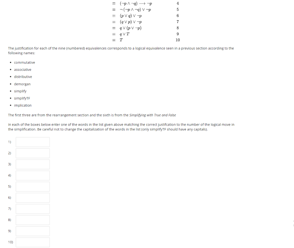 Solved Core Logical Equivalences Justifications Consider the | Chegg.com