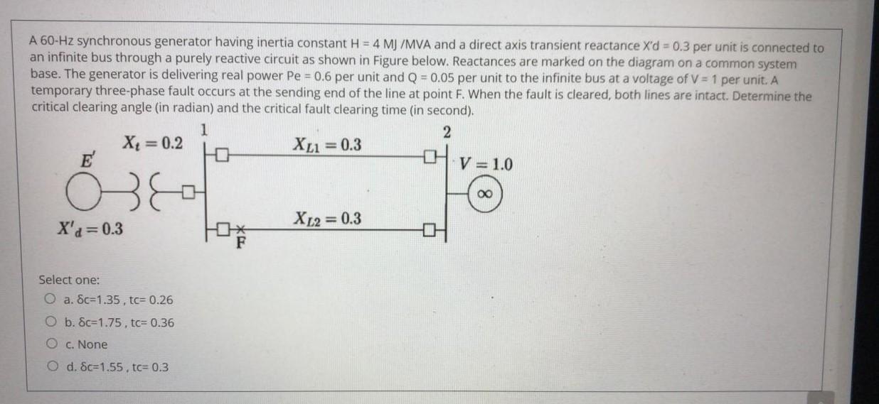 Solved A 60-Hz synchronous generator having inertia constant | Chegg.com