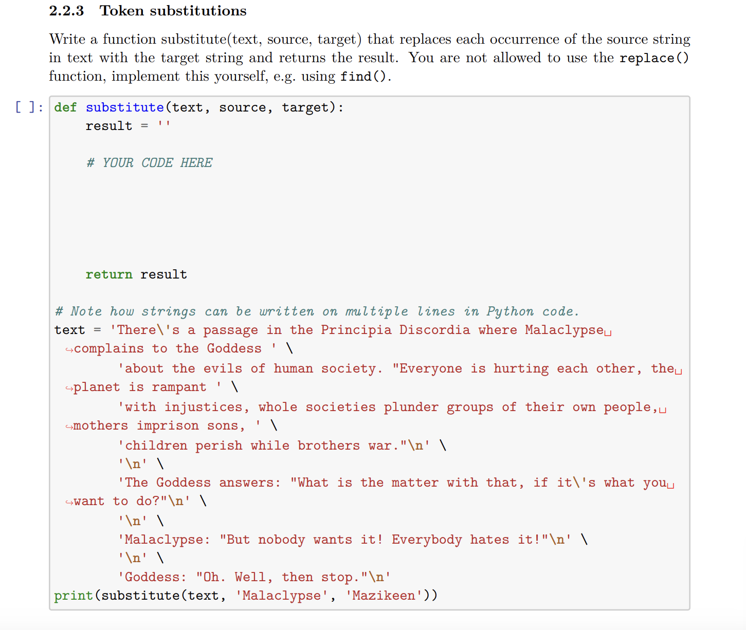 Solved 2.2.3 Token substitutions Write a function