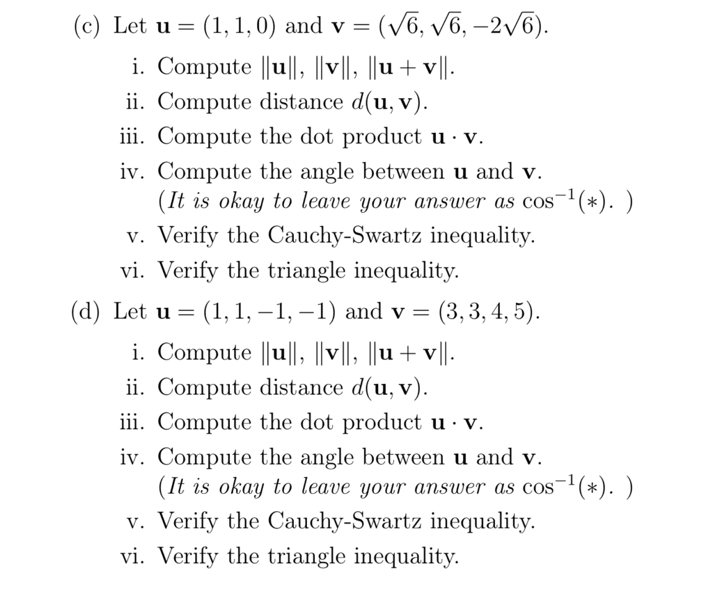 Solved ( c) Let u - (1,1,0) and v -(уб уб-2V6) ii. Compute | Chegg.com