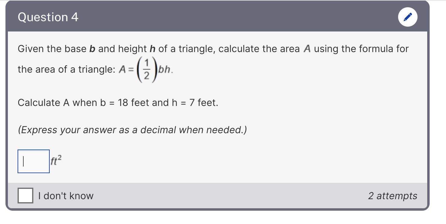 Solved Question 4 Given the base b and height h of a