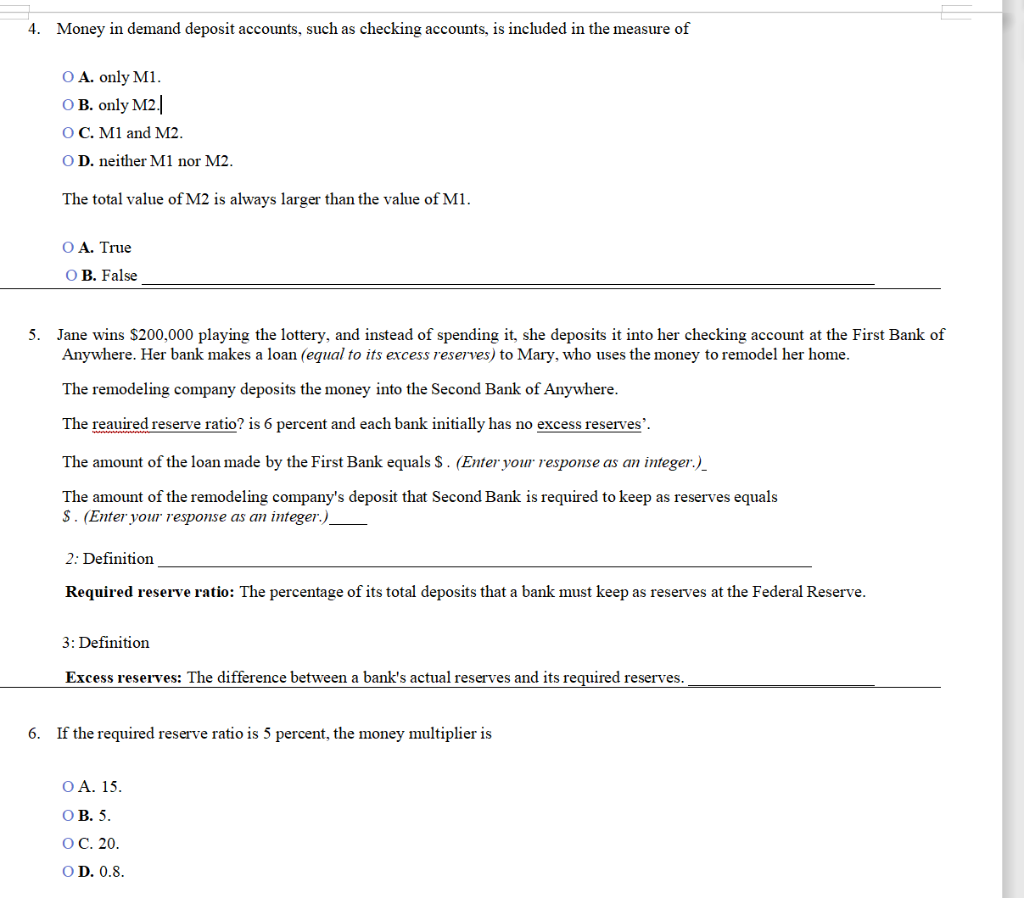 Solved 4. Money In Demand Deposit Accounts, Such As Checking | Chegg.com