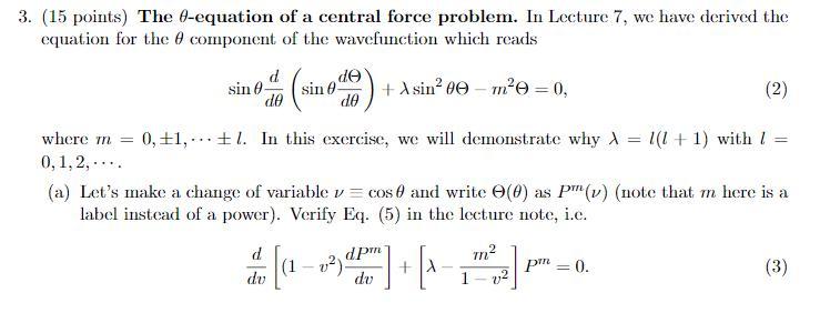 Solved 3. (15 points) The 6-equation of a central force | Chegg.com