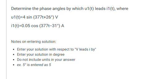 Solved Determine the phase angles by which v1(t) leads | Chegg.com