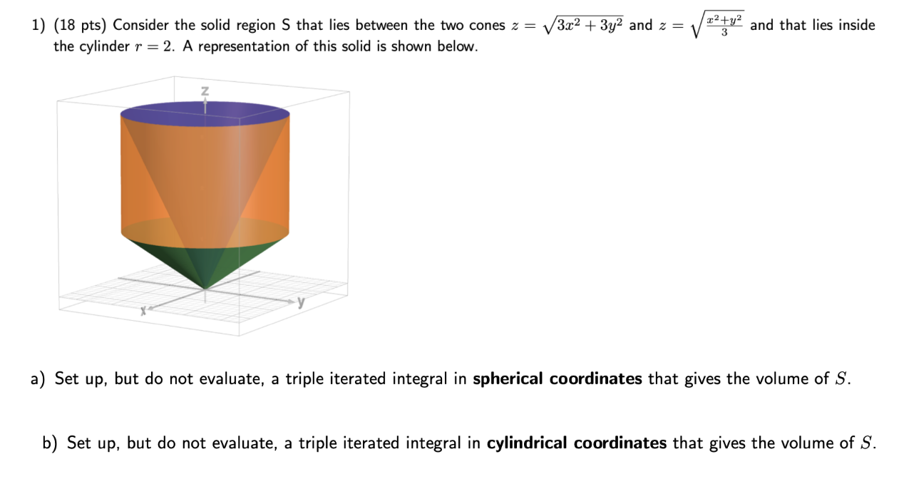 Solved 1) (18 pts) Consider the solid region S that lies | Chegg.com