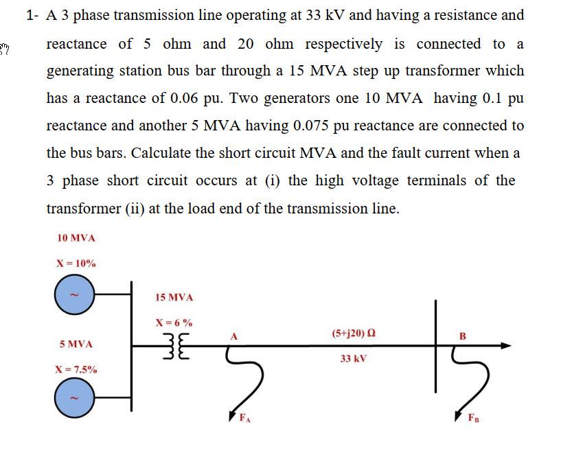 Solved 1- A 3 phase transmission line operating at 33 kV and | Chegg.com