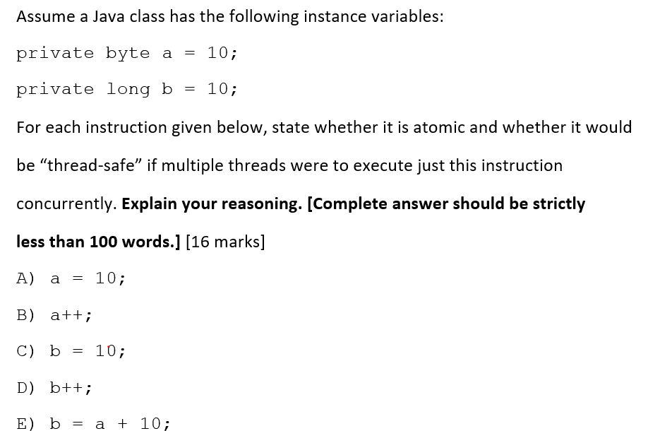 Solved Assume A Java Class Has The Following Instance | Chegg.com