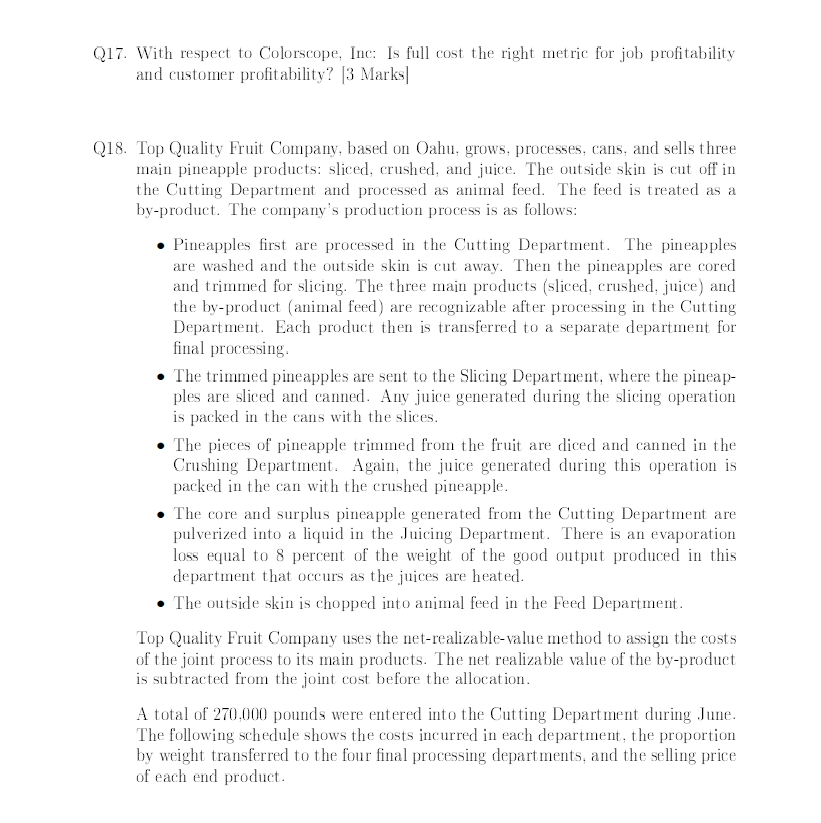 Solved Q17. With respect to Colorscope, Inc: Is full cost | Chegg.com