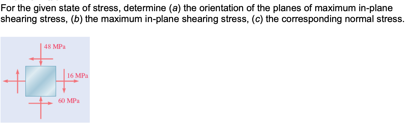 Solved For The Given State Of Stress, Determine (a) The | Chegg.com