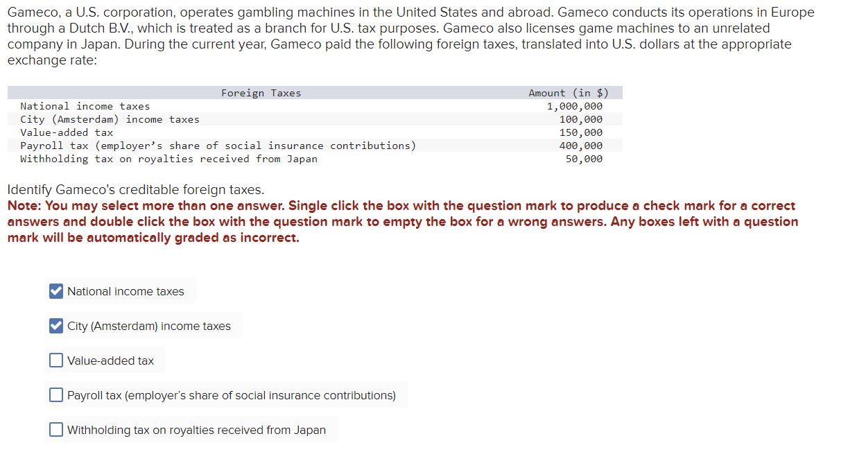 Gameco, a U.S. corporation, operates gambling | Chegg.com