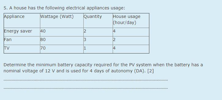 Solved 5 A House Has The Following Electrical Appliances Chegg Com