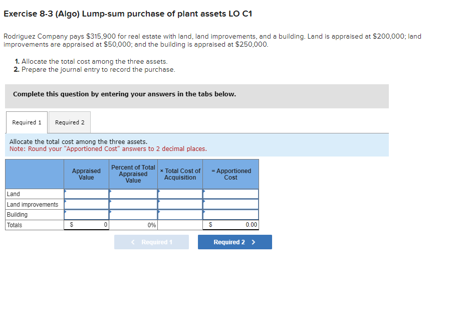 Solved exercise 8 3 algo lump sum purchase of plant assets chegg