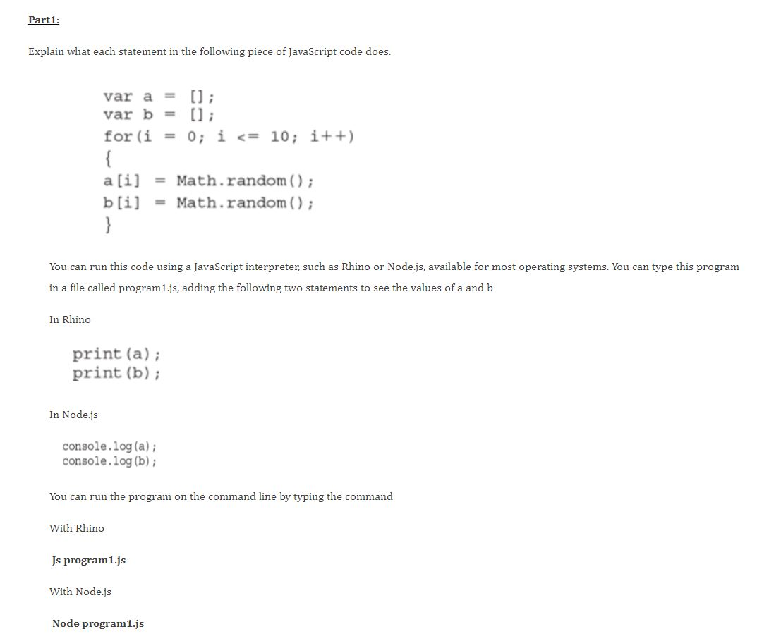 Solved Part1: Explain what each statement in the following | Chegg.com