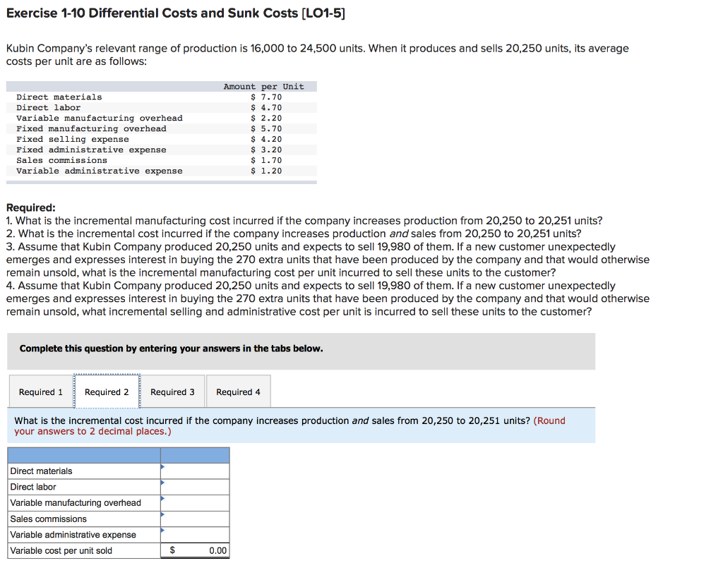 Solved Exercise 110 Differential Costs and Sunk Costs
