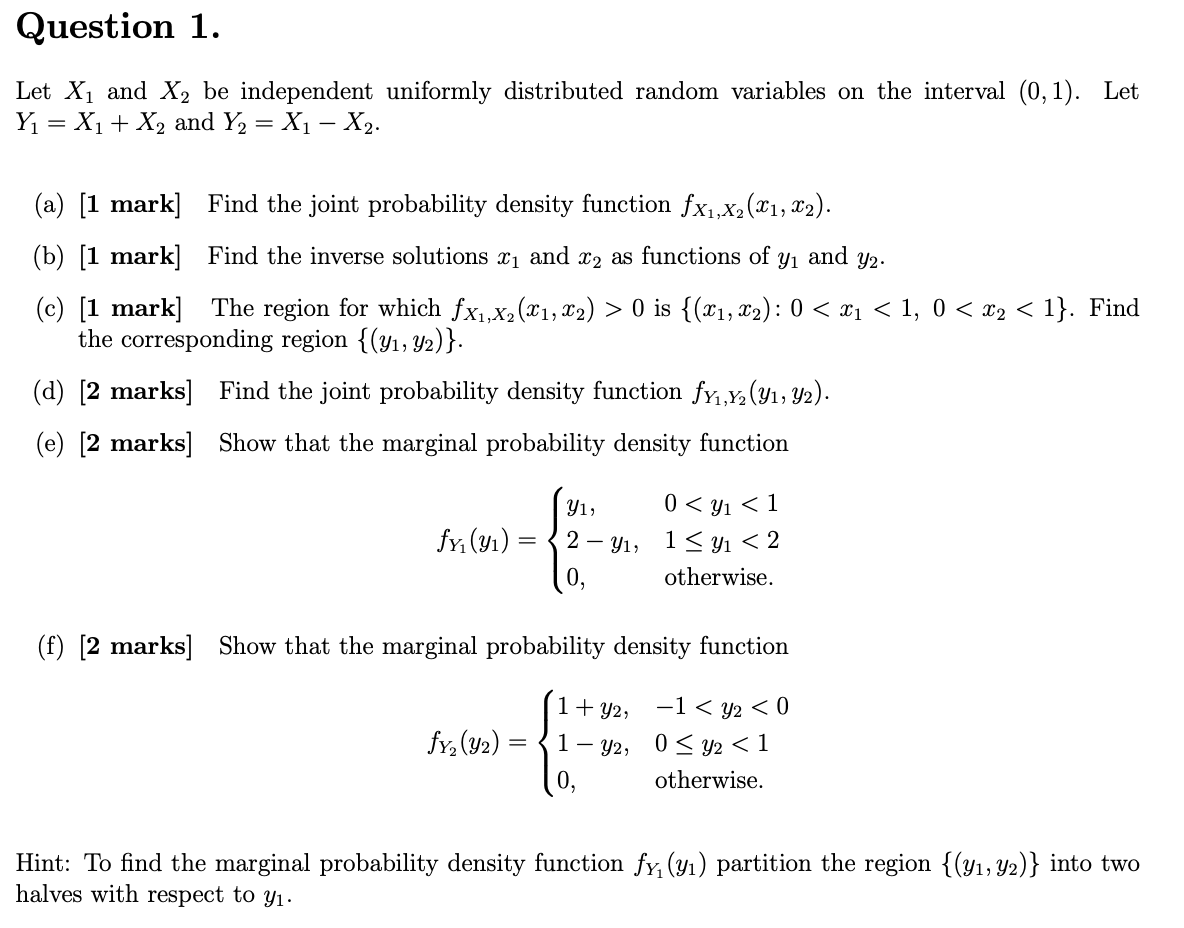 Solved Question 1. Let X1 And X2 Be Independent Uniformly | Chegg.com