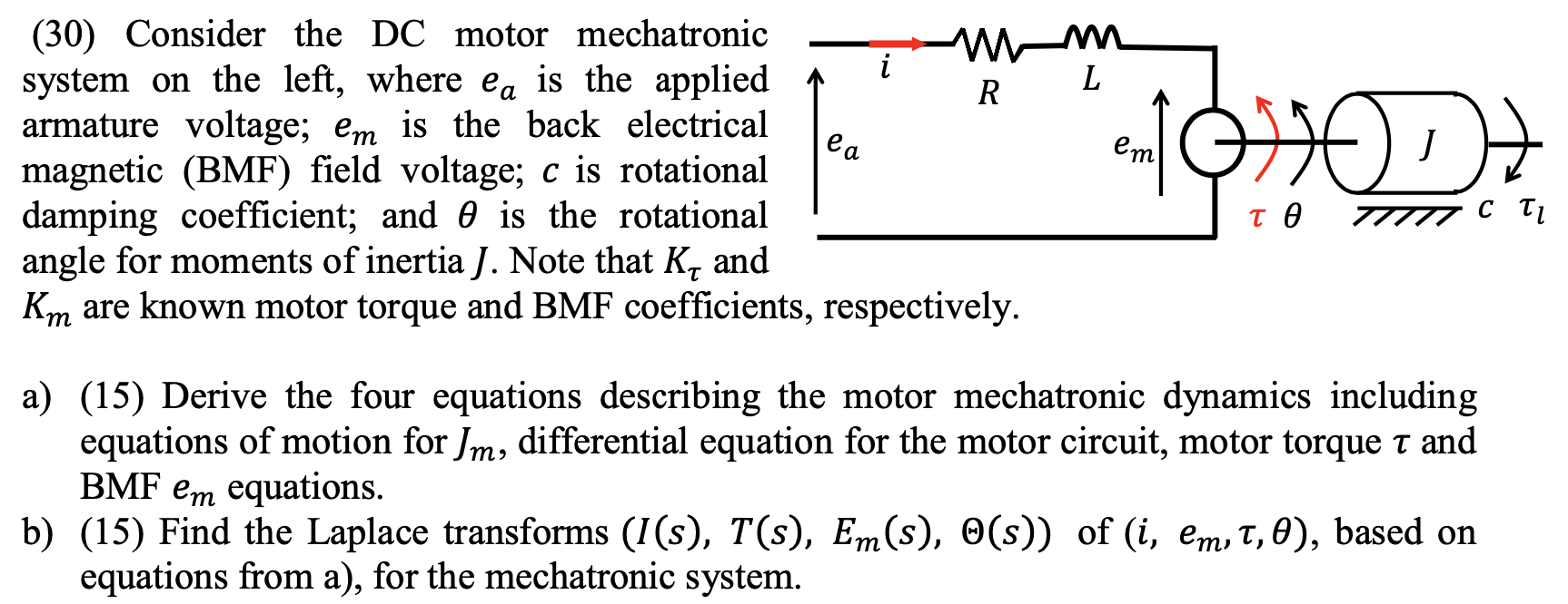 Solved (30) Consider the DC motor mechatronic Wm system on | Chegg.com