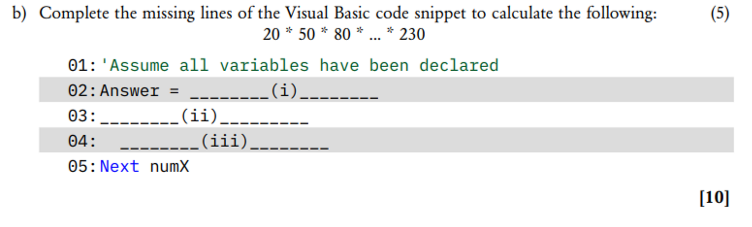 Solved B) Complete The Missing Lines Of The Visual Basic | Chegg.com