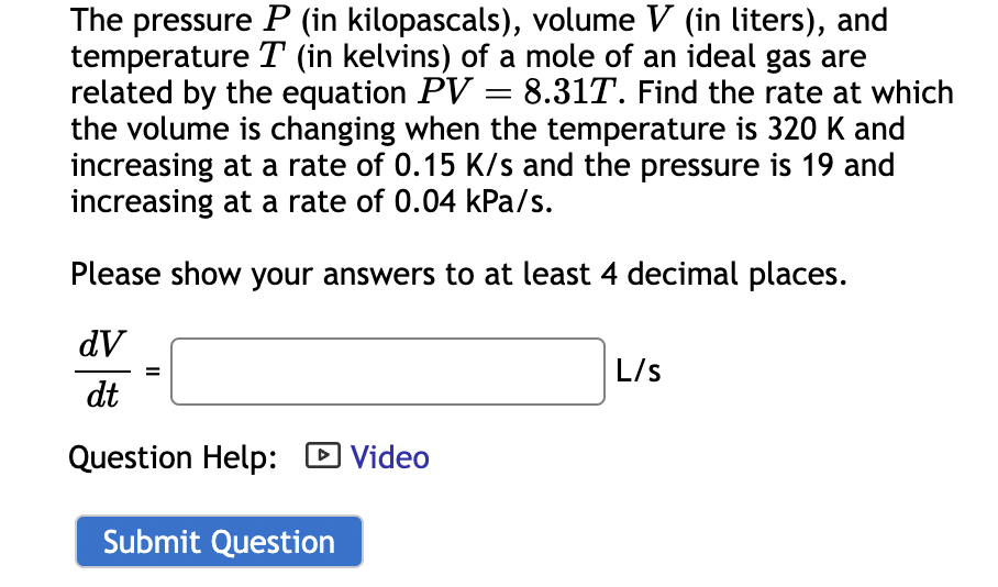 Solved The Pressure P In Kilopascals Volume V In Chegg Com   ScreenShot2024 05 05at11.19.28PM 