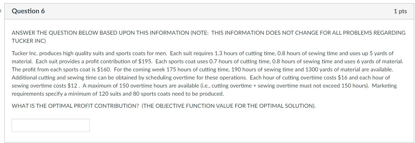 Solved Question 6 1 Pts ANSWER THE QUESTION BELOW BASED UPON | Chegg.com