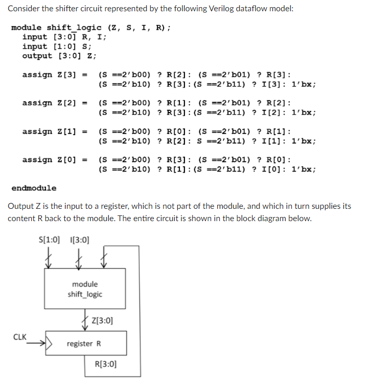 Solved Consider the shifter circuit represented by the | Chegg.com