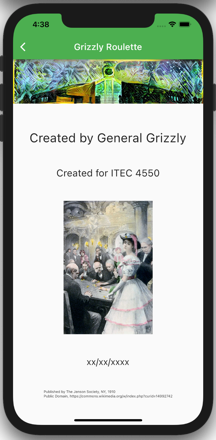 4:38
Grizzly Roulette
Created by General Grizzly
Created for ITEC 4550
xx/xx/xxxx
