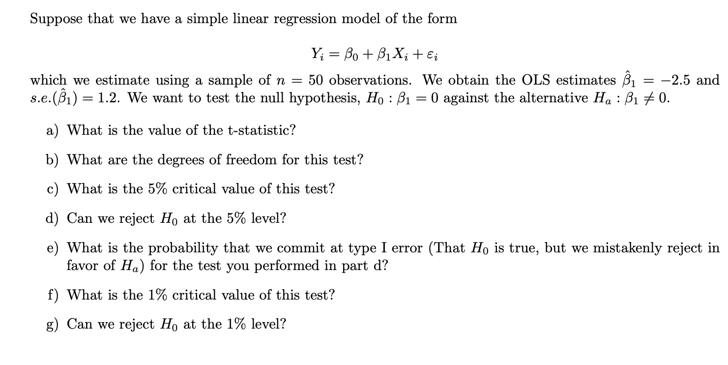 Solved Suppose that we have a simple linear regression model | Chegg.com