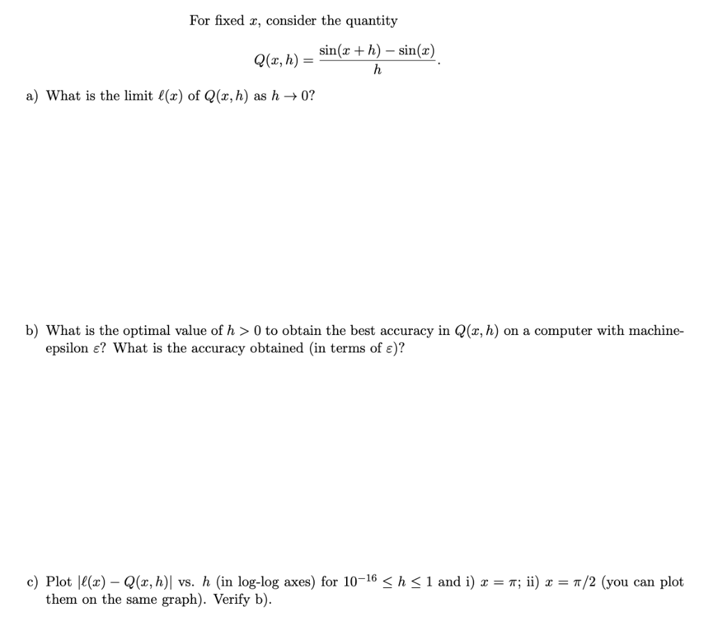 Solved For Fixed X Consider The Quantity Sin X H Si Chegg Com