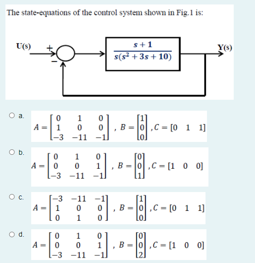 Solved The state-equations of the control system shown in | Chegg.com