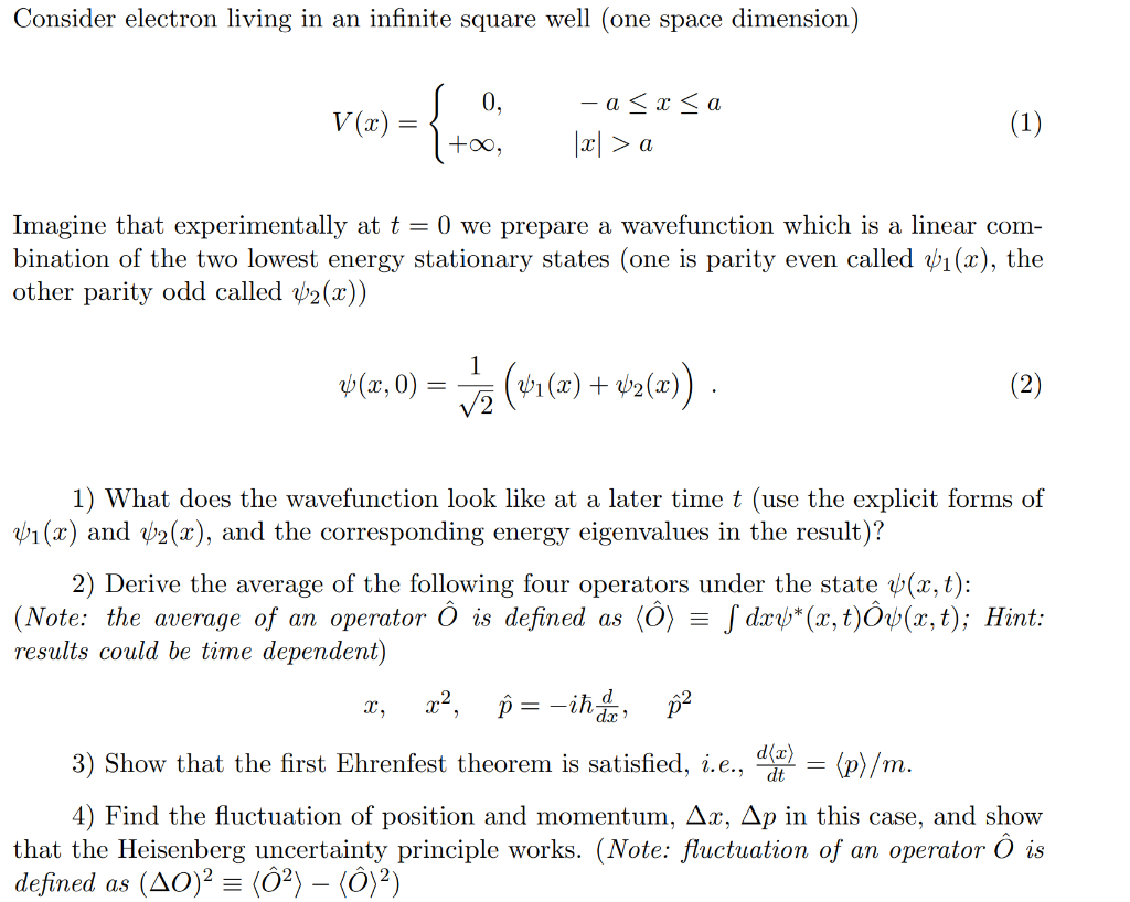 Solved Consider electron living in an infinite square well | Chegg.com