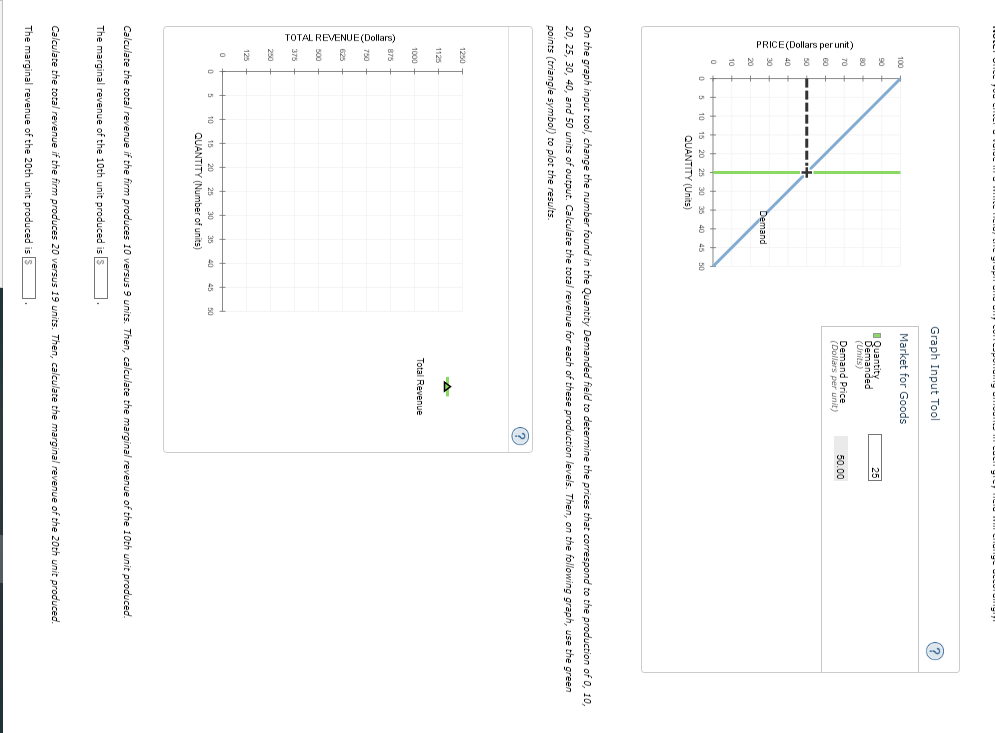 Graph Input Tool
Market for Goods
?Qantity
Demanded
Demand Price
(Dollars per unit)
On the graph input tool, change the numbe