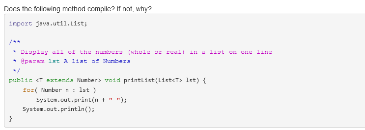 Solved Does the following method compile? If not, why? | Chegg.com