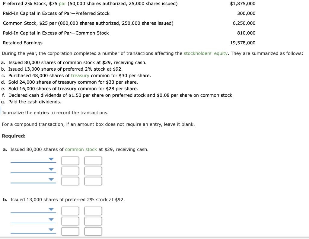 Solved Preferred 2% Stock, $75 par (50,000 shares | Chegg.com