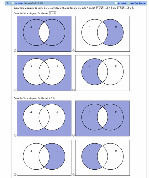 Solved: 3. Points WackerlySta17 2.E.003. Draw Venn Diagram... | Chegg.com