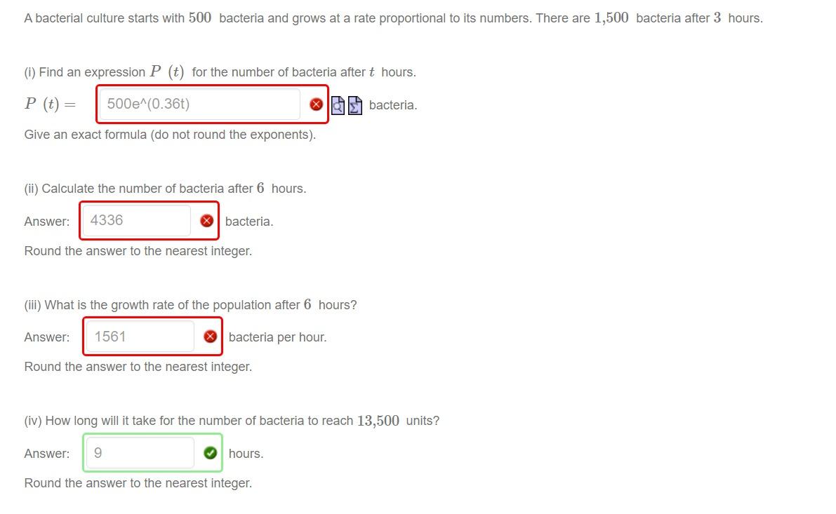 Solved A bacterial culture starts with 500 bacteria and | Chegg.com