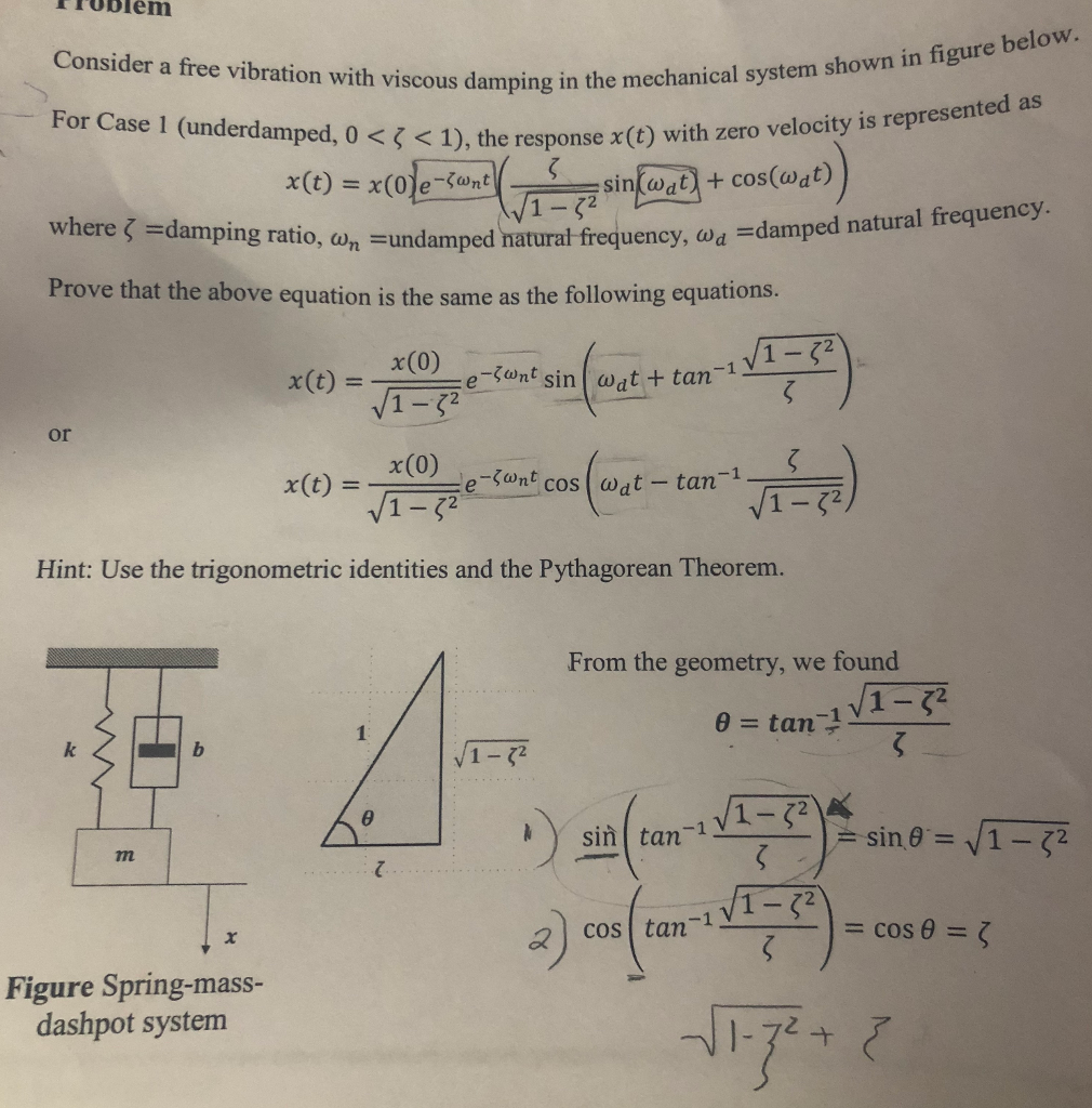 Solved FOblem Consider a free vibration with viscous damping | Chegg.com
