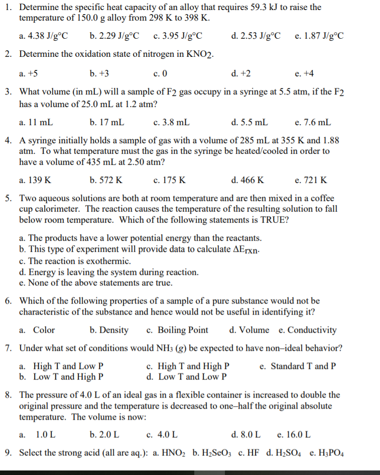 Solved 1. Determine the specific heat capacity of an alloy | Chegg.com