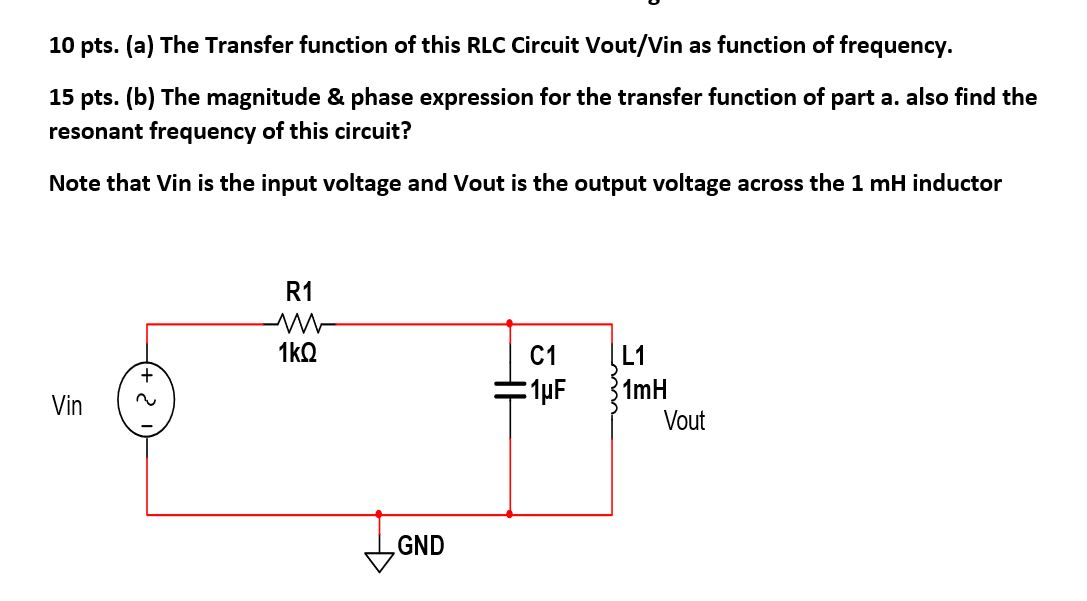 Solved 10 pts. (a) The Transfer function of this RLC Circuit | Chegg.com