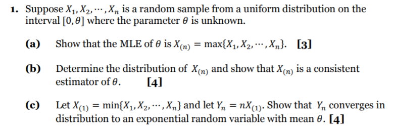 Solved 1. Suppose X1, X2, ..,Xn Is A Random Sample From A | Chegg.com